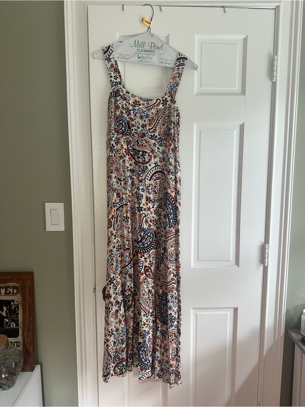 MSK Petite Cream Dress with Navy & Rust Floral Print